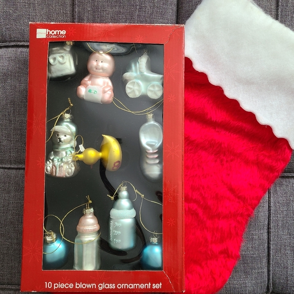 10 piece blown glass ornament set Y2K vintage BABY DUCKIE BOTTLE STROLLER cute - Picture 11 of 11